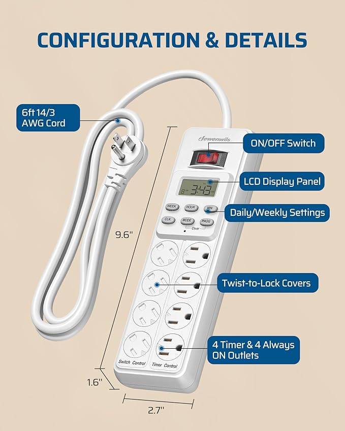 DEWENWILS 8 Outlet Power Strip - Image 8