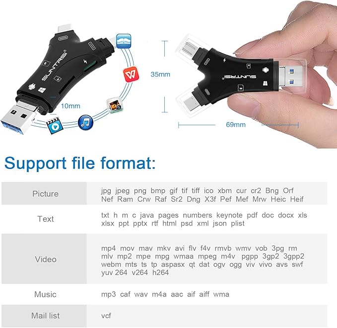 SD Card Reader for iPhone/ipad/Android/Mac/Computer/Camera, 4 in1 Micro SD Card - Image 4