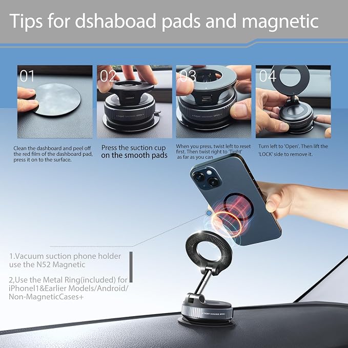 Vacuum Suction Magnetic Phone Holder, 2025 Upgraded Vacuum Suction Cup Mount - Image 5