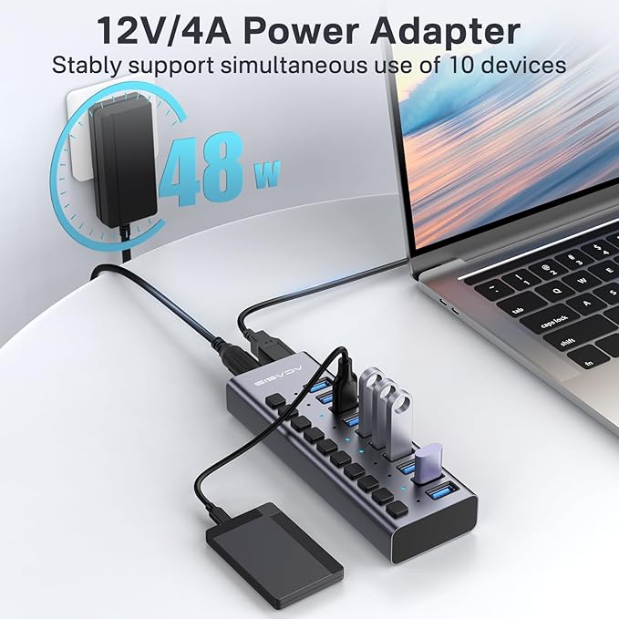ACASIS Powered USB Hub, 10 Ports USB 3.1 Hub - Image 3