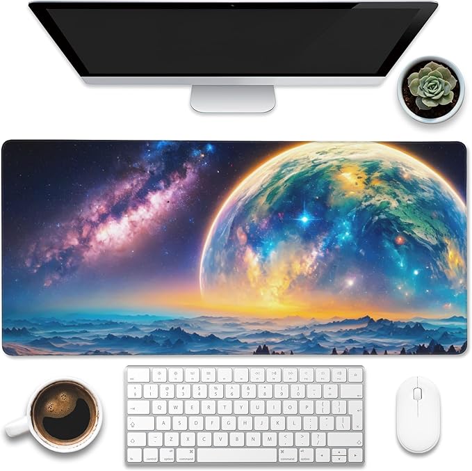 Desk Mat, Galaxy Earth Planet Desk Pad, Science Fiction Cosmic Large Gaming by Eflxamz
