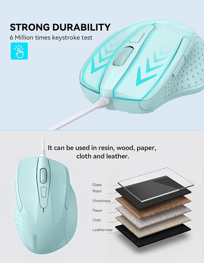 TECKNET Wired Mouse, 6-Button Corded - Image 3
