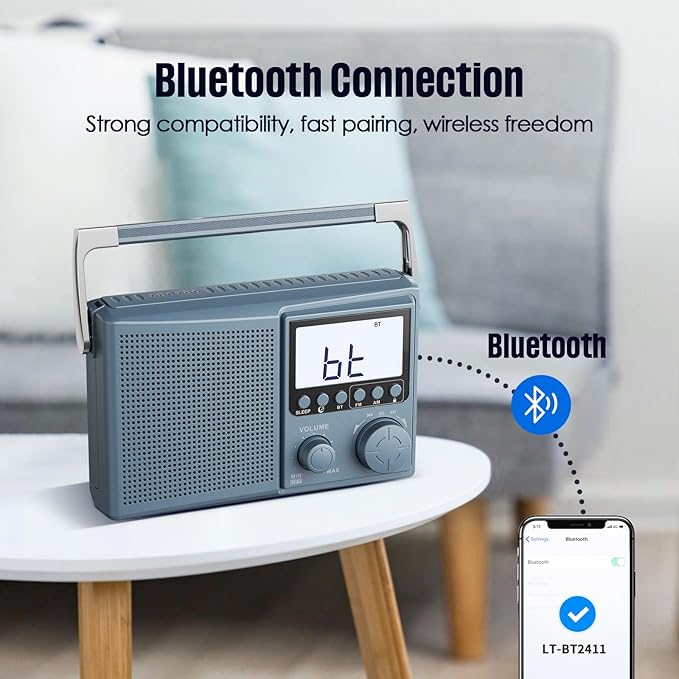 LEOTEC AM FM Radio with Bluetooth, Portable Radio Strong Reception, Plug in Wall - Image 3
