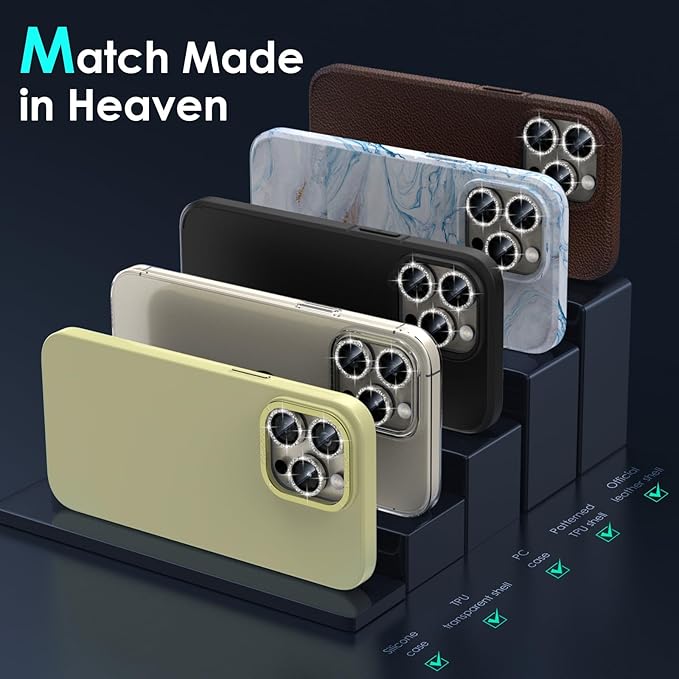 YWXTW Designed for iPhone 15 Pro/iPhone 15 Pro Max Camera Lens Protector Bling - Image 6