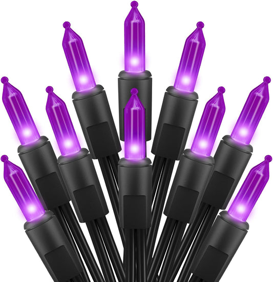 2 Pack Purple Halloween Mini Lights, 13 Feet 50 Count Totally 100 Count Incandescent Bulb Mini String Lights, Connectable Halloween Light for Haunted House Ghost Party Holiday Window Indoor Decoration