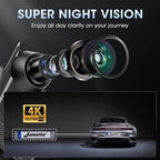 4K WiFi Rear View Mirror Camera 10’’ Mirror Dash Cam Front and Rear w Super - Image 3
