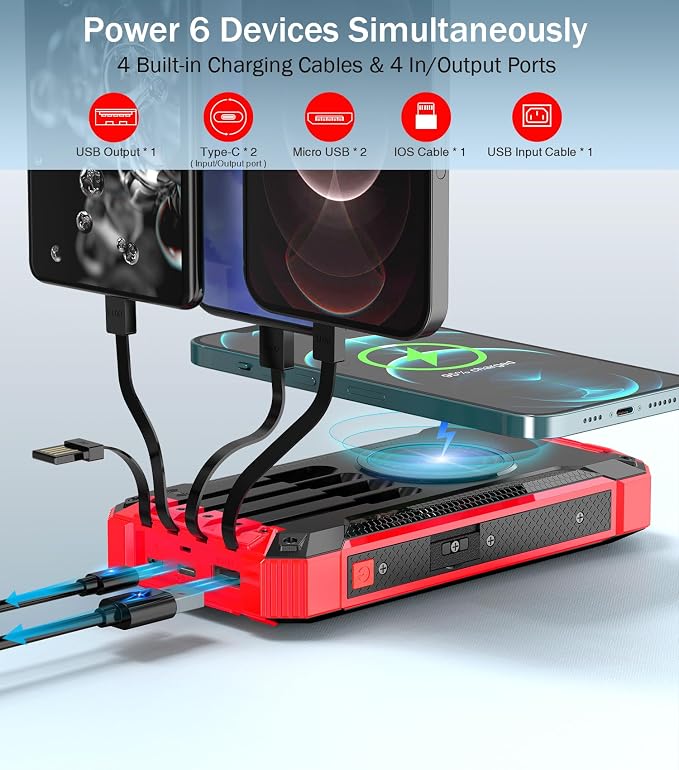GOODaaa Power Bank Wireless Charger 36000mAh Built in 4 Cables Six Outputs 15W - Image 2