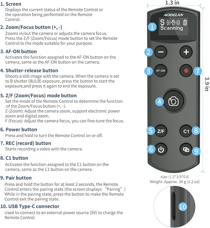 for Sony Camera Rechargeable Shutter Release, AODELAN Wireless Remote Control - Image 7