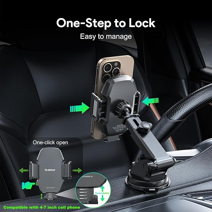 Car Phone Holder &15W Wireless Fast Charger, Auto-Clamp Qi Charging Mount - Image 6