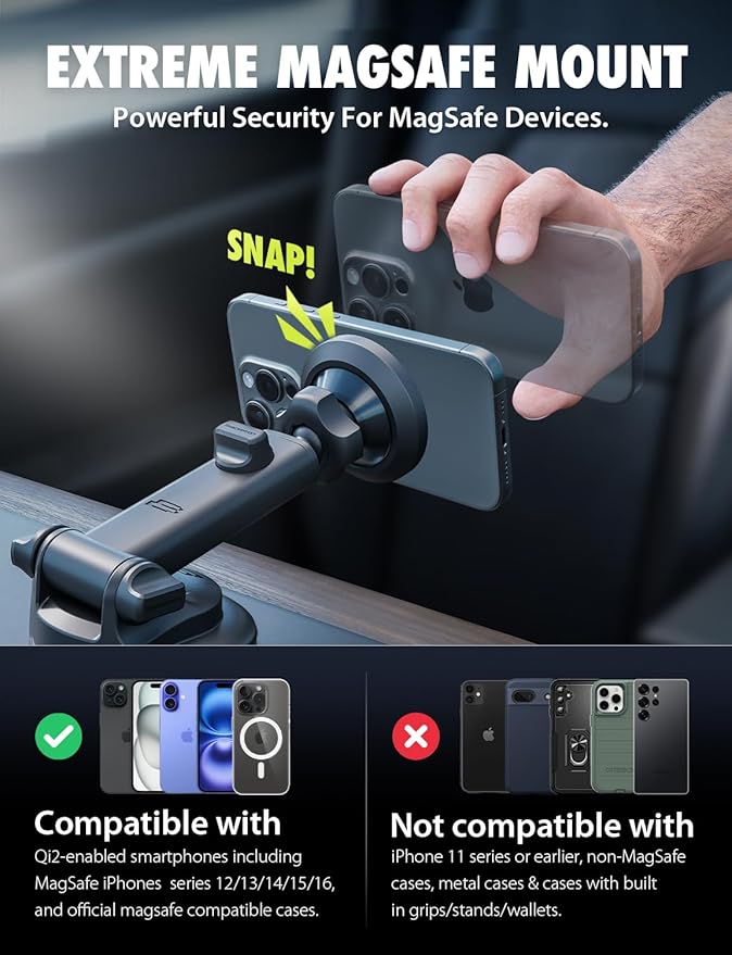 Bracketron MagSafe Car Mount, MagAlign Pro Extend Magnetic Phone Holder - Image 2
