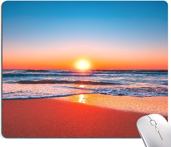 Beach Sunrise Mouse Pad, Seaside Wave Sunset Mouse Pad Custom Design, Square by DUADELI