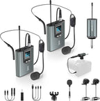 Wireless Microphone System Dual Transmitters Receiver Lavalier/Headset Mic Set by ttstar