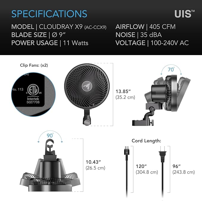AC Infinity CLOUDRAY S9 2-Pack, Grow Tent Clip Fan 9” - Image 8