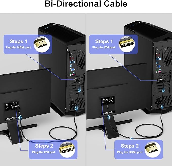 HDMI to DVI Cable 10FT, Bi-Directional DVI to HDMI Male to Male Cord, HDMI A to - Image 3