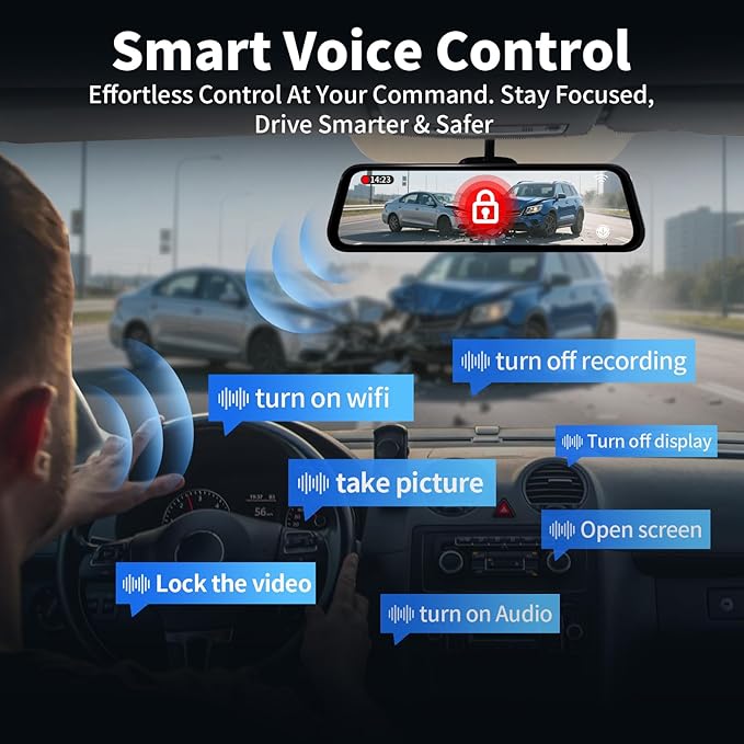 Mirror Dual Dash Camera with Voice Control, 4K+2.5K 10" Rear View Mirror Camera - Image 4