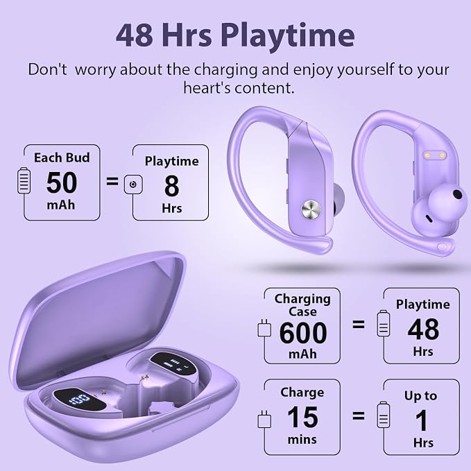 bmanl Wireless Earbuds Bluetooth Headphones 48hrs Play Back Sport Earphones - Image 3