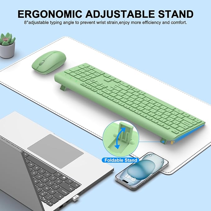 Wireless Keyboard and Mouse Combo, Full-Size Silent Ergonomic Keyboard and - Image 4