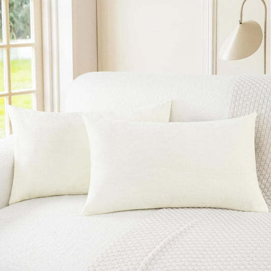 CaliTime Throw Pillow Covers Decorative 12 X 20 Inches Pack of 2 Cozy Chenille Cushion Cases for Couch Sofa Bed Living Room Home Cream