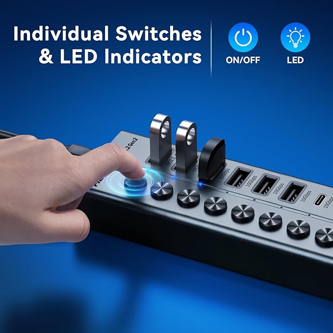 FIDECO 10-Port 72W Powered USB Hub, USB C Hub - Image 6