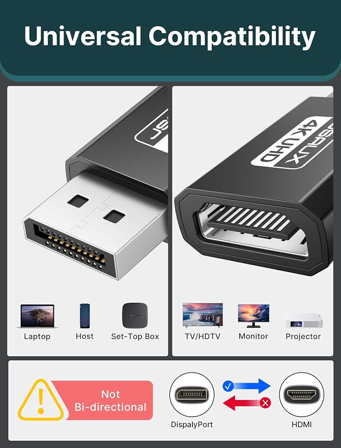 4K DisplayPort to HDMI Adapter 2-Pack, JSAUX DP PC to HDMI Monitor Converter - Image 2