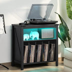 Large Record Player Stand with Charging Station & LED Lights, Vinyl Records - Image 6