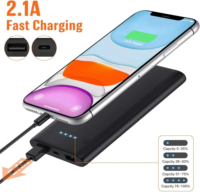 AONIMI Portable Charger Power Bank 10000mAh, Ultra Slim Portable Phone Charger - Image 3