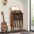 Lerliuo Record Player Stand, Mid-Century Vinyl Storage Cabinet Table - Image 5