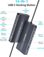 USB C Docking Station, 14 in 1 USB C Hub Multiport Adapter, Triple Display 3 - Image 2