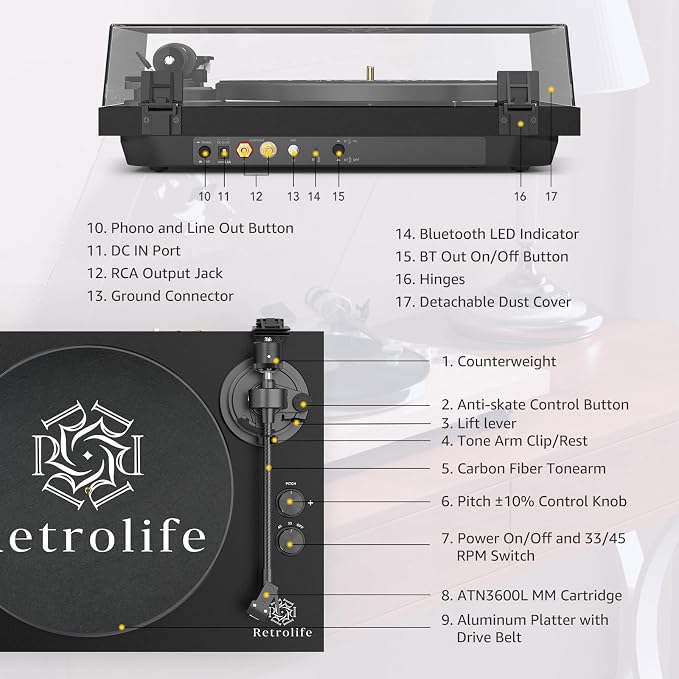 Record Player Wireless Output Turntable Carbon Fiber Tonearm Vinyl Player - Image 9