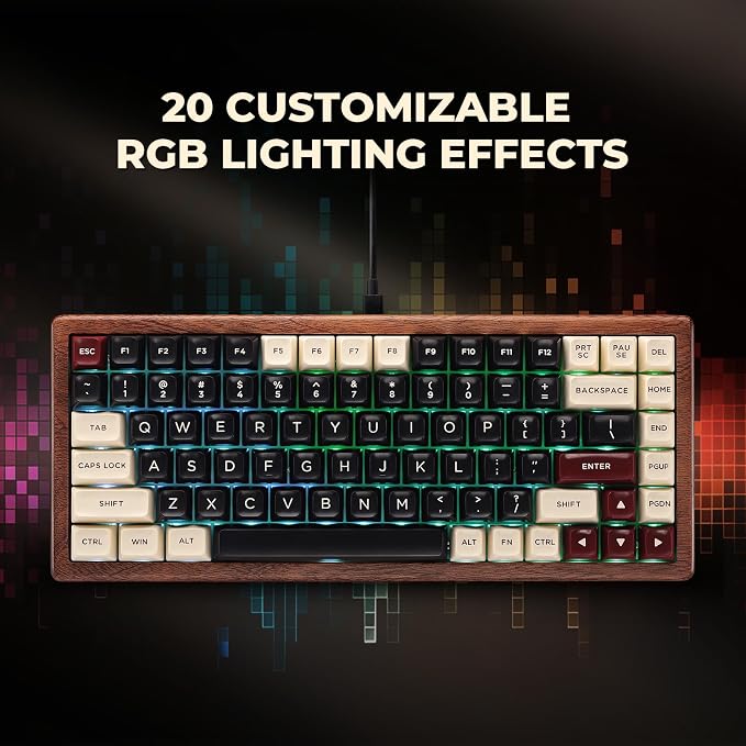 WK84 USB-C Wired Wooden Mechanical Keyboard, 75% Layout 84 Keys, RGB Backlit - Image 4