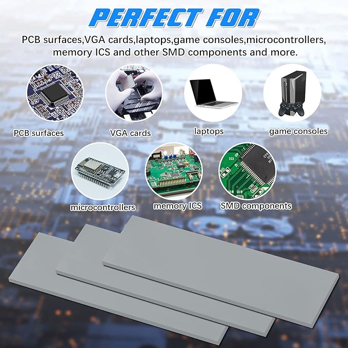 Outus 30 Pieces 2.6 x 0.8 x0.1 Inch Silicone Thermal Pad Reusable CPU SSD - Image 6
