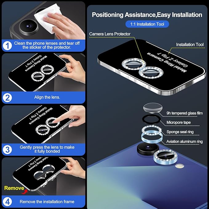 for Samsung Galaxy Z Flip 7 Camera Lens Protector, Individual Metal Ring - Image 6
