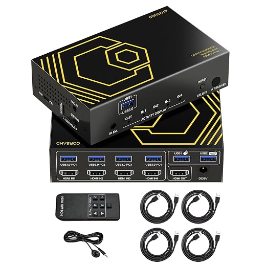 4K@60Hz HDMI KVM Switch USB3.0 4 Computers 1 Monitors HDMI 4 Port KVM Switches by CORSAHD