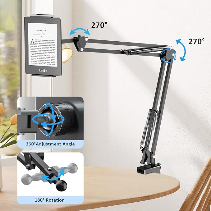 Metal Tablet Holder for Kindle Reading in Bed, Easy Adjust Hands Free Lazy Arm - Image 5