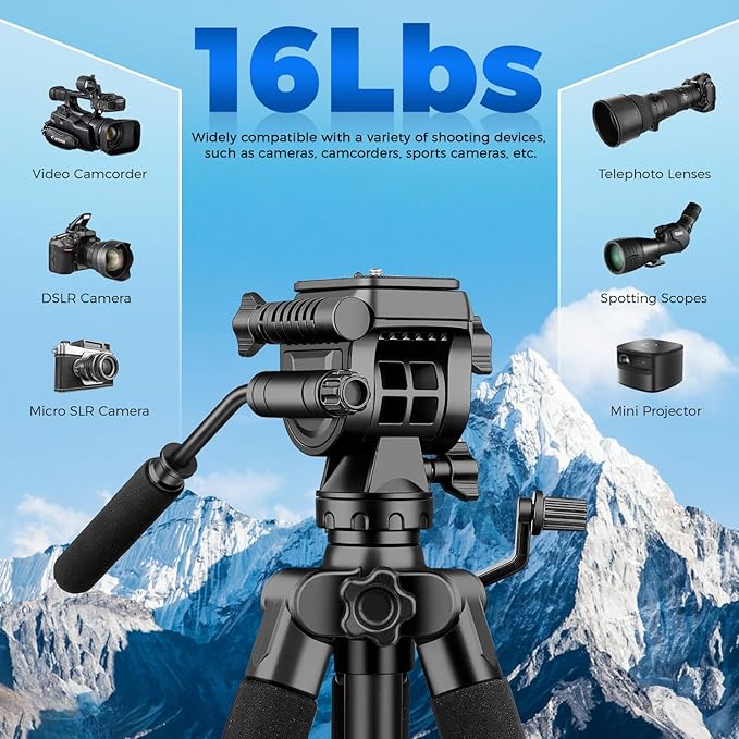 Camera Tripod, 75” Heavy Duty Tripod - Image 3