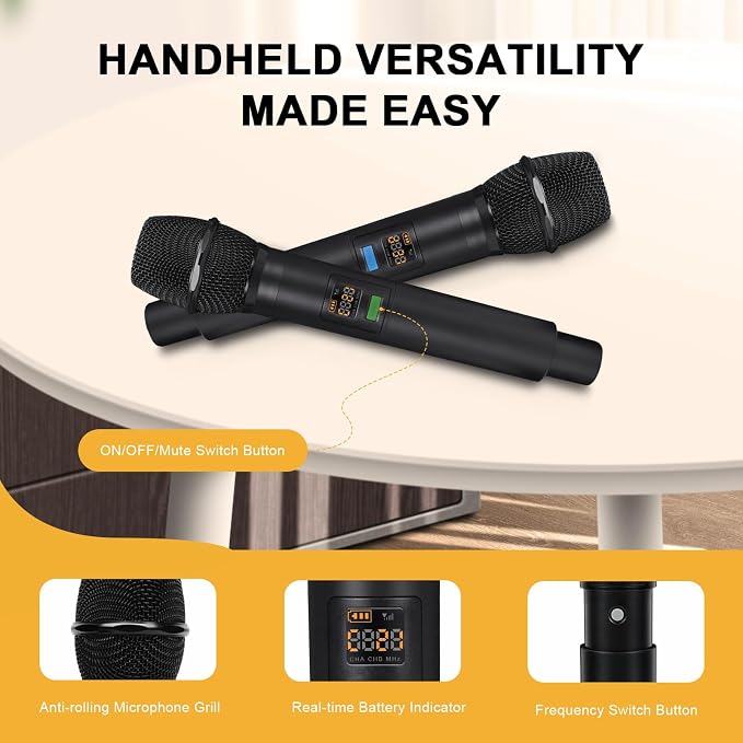 4-Channel Wireless Microphone System, UHF Cordless Mic Set w/ 4x10 Frequencies - Image 6
