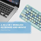 Wireless Keyboard and Mice Combo, Retro Round Keys Full-Sized Cute Keyboard - Image 3