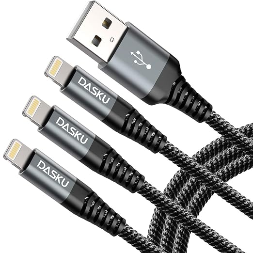 Lightning Cable 3ft 3Pack Nylon Braided iPhone Charger Cable Heavy Duty by Dasku