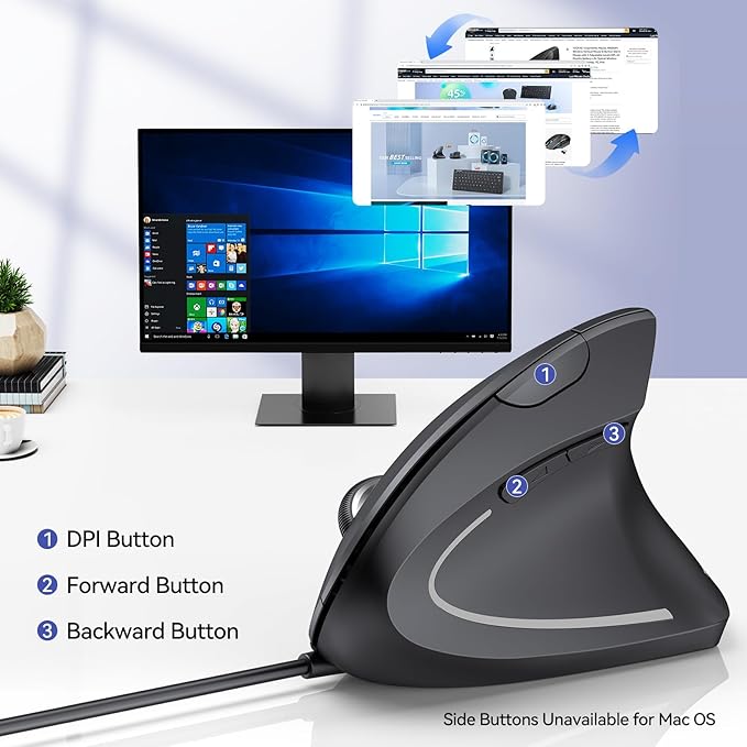 TECKNET Wired Mouse, 6400 DPI Ergonomic Mouse 6 Buttons Silent Mice 4 - Image 7