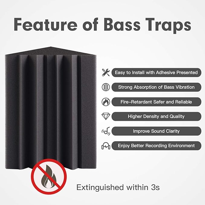 8 Pack - Bass Traps Acoustic Foam Corner, High Density and Fire-Proof Bass - Image 3