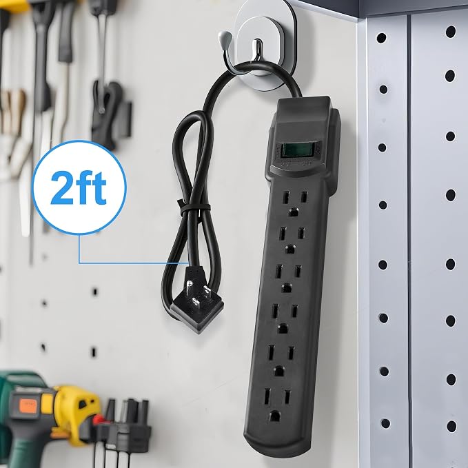 6-Outlet Surge Protector 2pk – 250 Joules, 2ft Cord, 1875W Max – Right Angle - Image 3