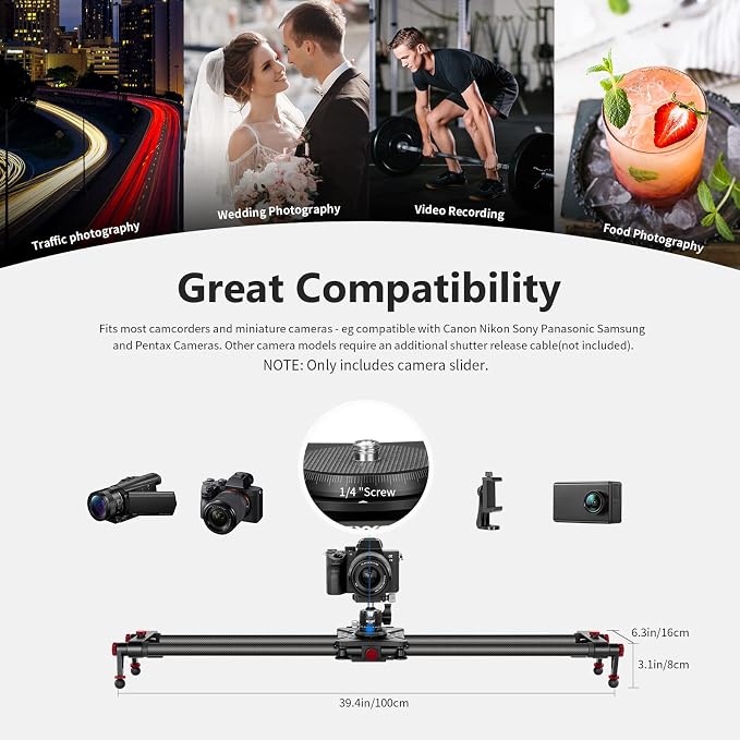 NEEWER 39.4”/100cm Motorized Camera Slider, App Wireless Control Carbon Fiber - Image 5