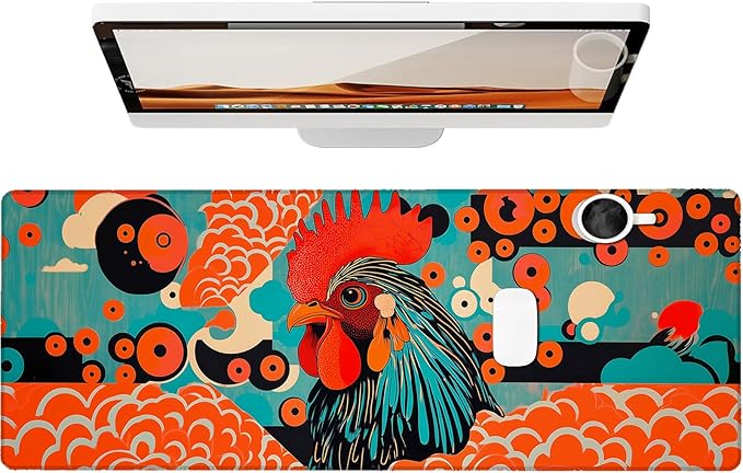 Art Rooster Gaming Mouse Pad, Large Office Desk Mat, Anti-Slip Rubber Base by Unknown