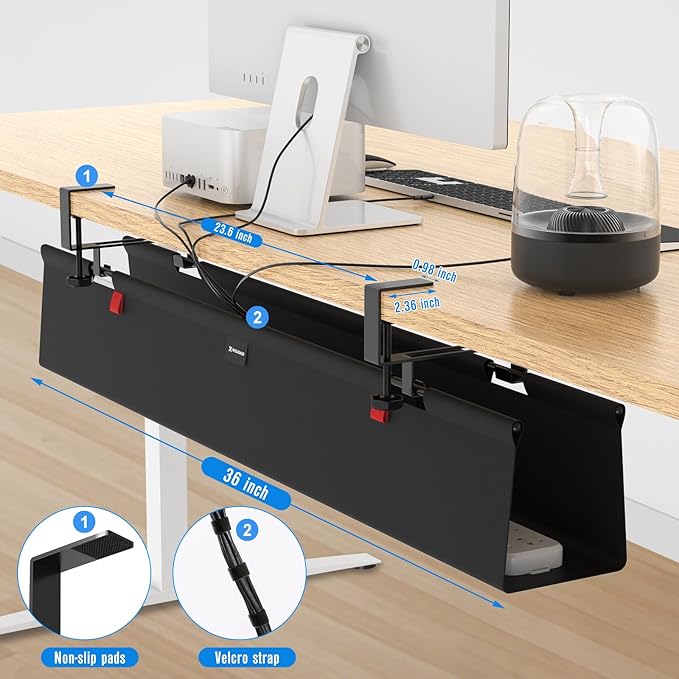 No Drill Under Desk Cable Management Tray, Upgraded Oxford Fabric Wire - Image 3