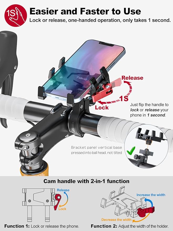 Tiakia Bike Phone Mount Holder, Aluminum Motorcycle Phone Mount, Handlebar - Image 3