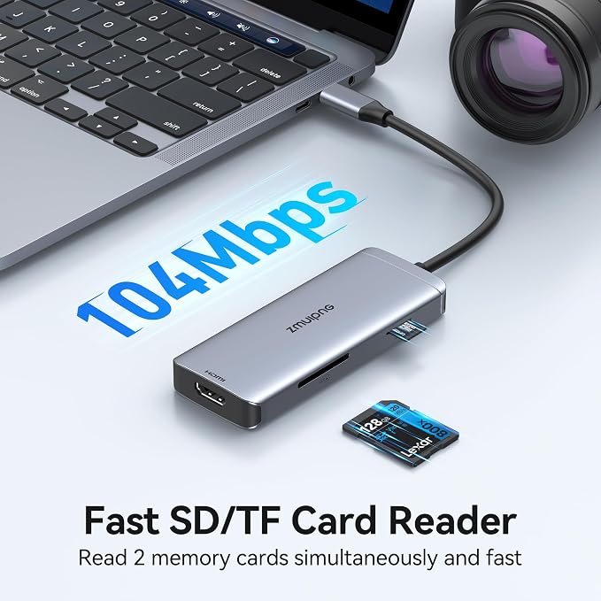 USB C Hub Adapter for MacBook Air, USB-C HD MI Dongle for MacBook Pro, 6 in 1 - Image 5