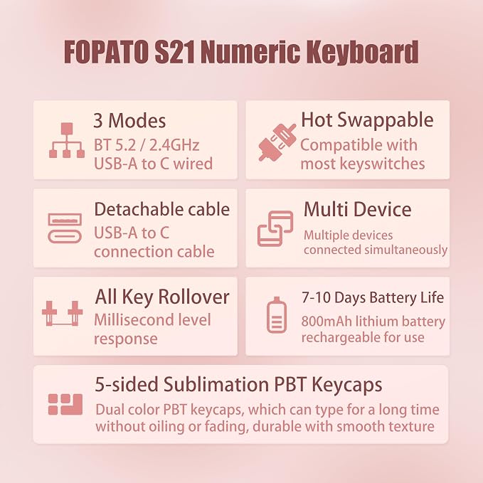 NumberPad, 21Keys HotSwappable Numpad, Rechargeable Number keypad, RGB Gasket - Image 7