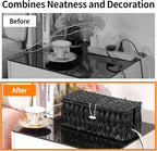 Black Cable Management Box, 2 Pack Large & Medium Rattan Cable Organizer Box - Image 3