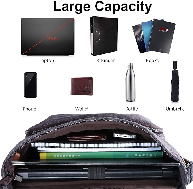 ESTARER Computer Messenger Bag 15-15.6 inch, Water-resistant Canvas Work Bag - Image 5