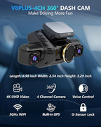 Dash Cam 4 Channel Front and Rear Inside, 360° Car Camera 4K UHD, Dash Camera - Image 3